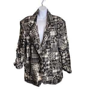 VTG EastWest Women's Black White Patchwork Cotton Blazer Size L Art To Wear